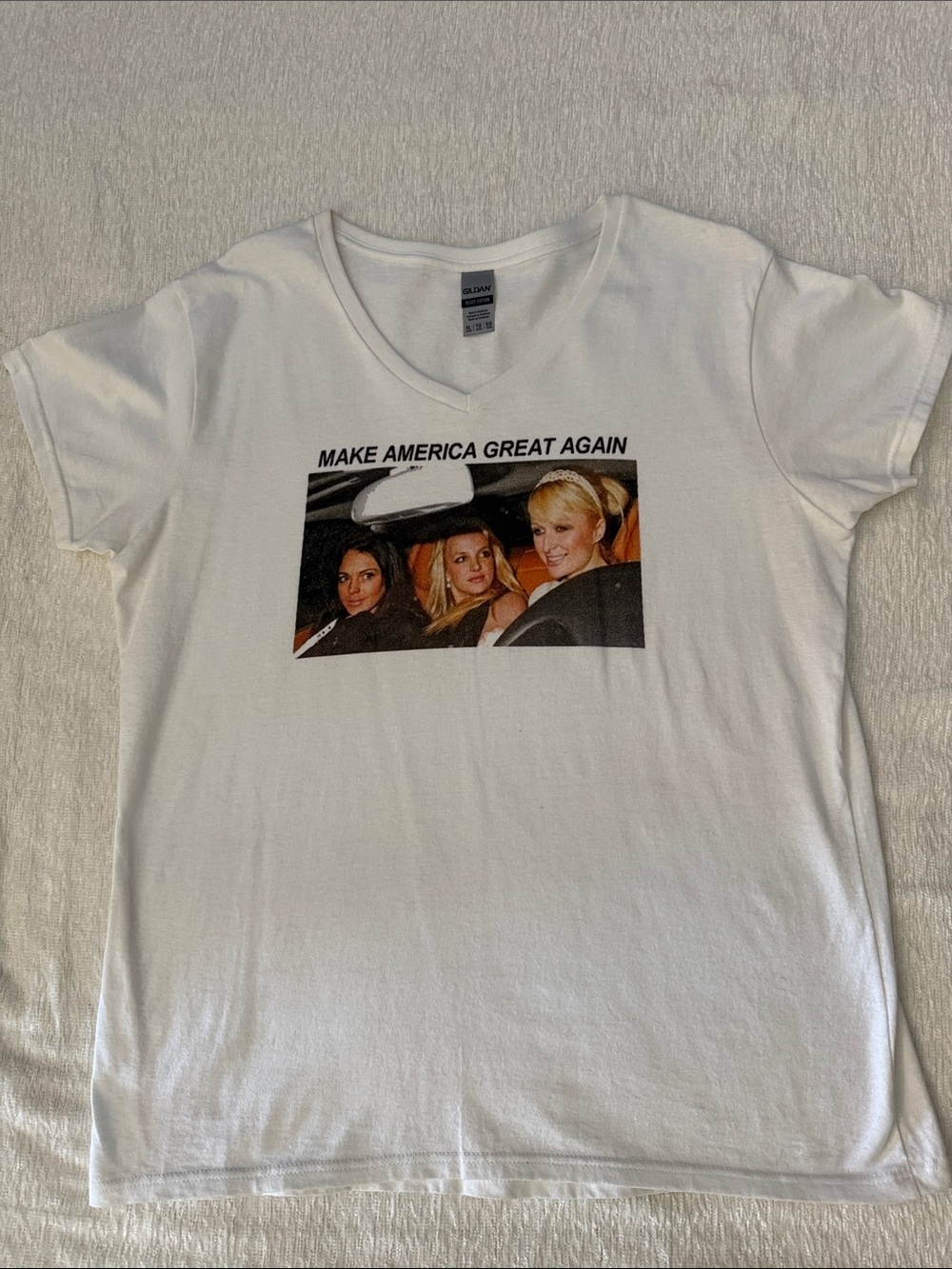 Gildan White Graphic V-Neck Tee - Make America Great Again Print